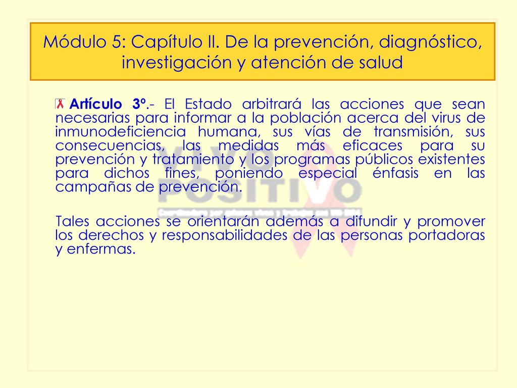 Módulo 5: Capítulo II. De la prevención, diagnóstico, investigación y atención de salud