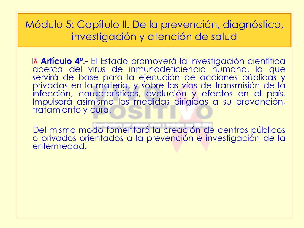 Módulo 5: Capítulo II. De la prevención, diagnóstico, investigación y atención de salud