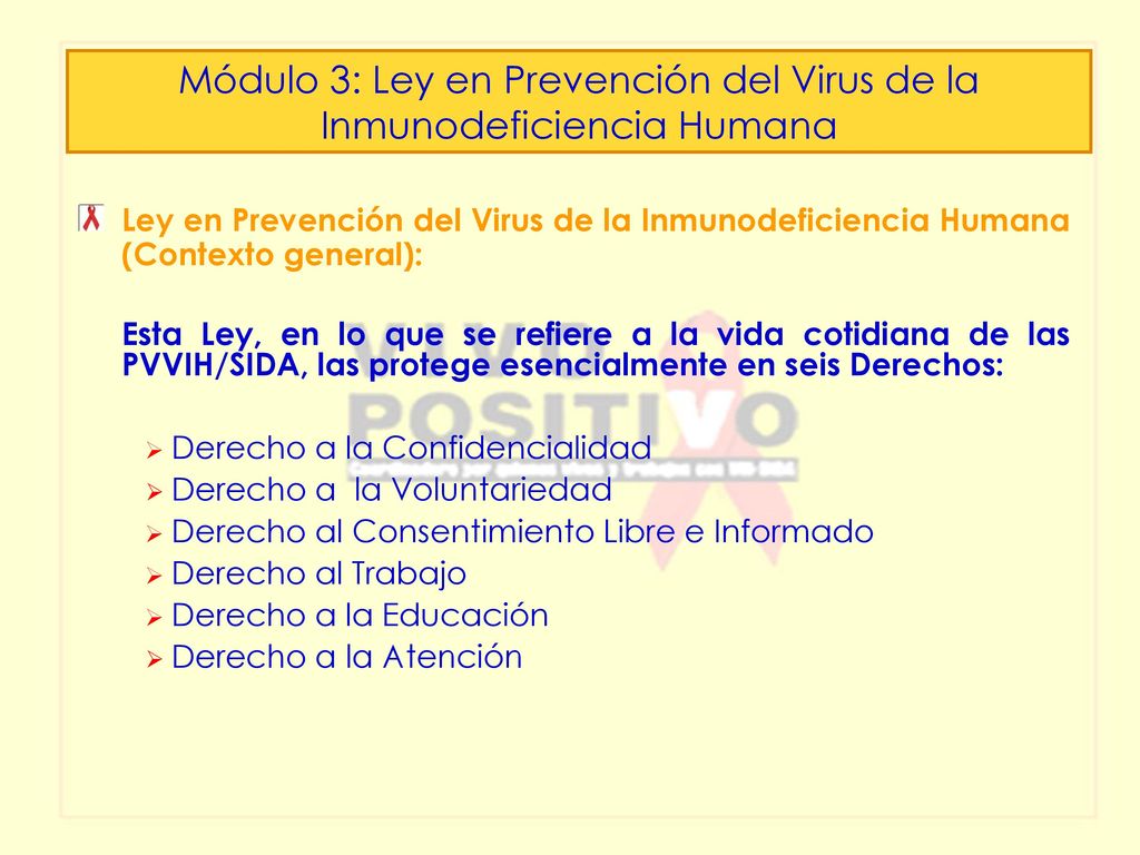 Módulo 3: Ley en Prevención del Virus de la Inmunodeficiencia Humana