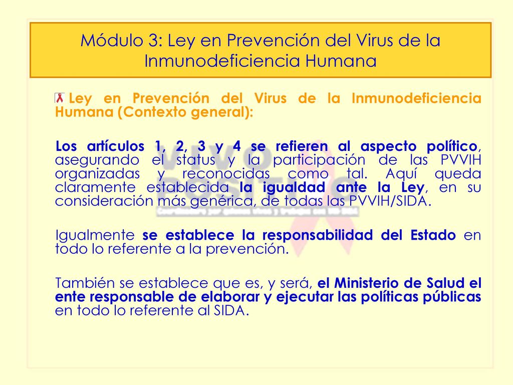 Módulo 3: Ley en Prevención del Virus de la Inmunodeficiencia Humana
