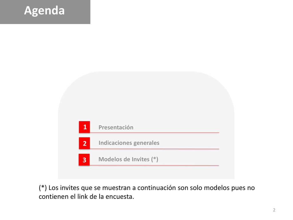 Agenda 1. Presentación. 2. Indicaciones generales. 3. Modelos de Invites (*)