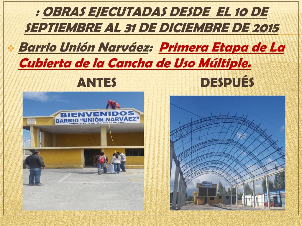 : OBRAS EJECUTADAS DESDE EL 10 DE SEPTIEMBRE AL 31 DE DICIEMBRE DE 2015