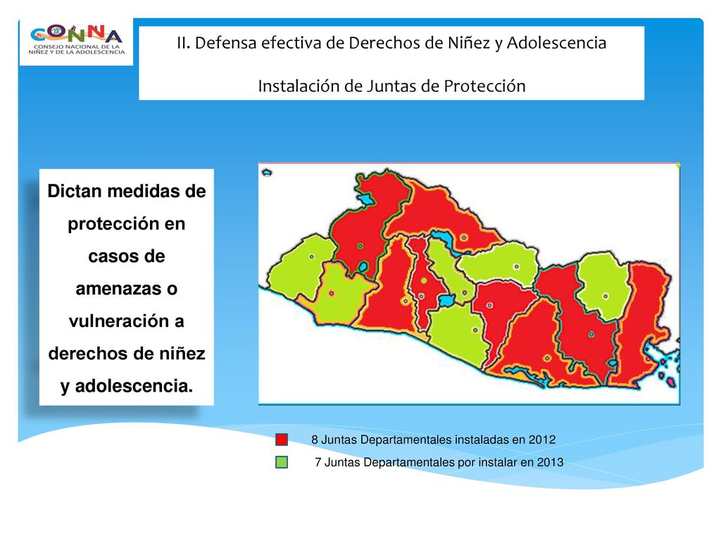 II. Defensa efectiva de Derechos de Niñez y Adolescencia Instalación de Juntas de Protección