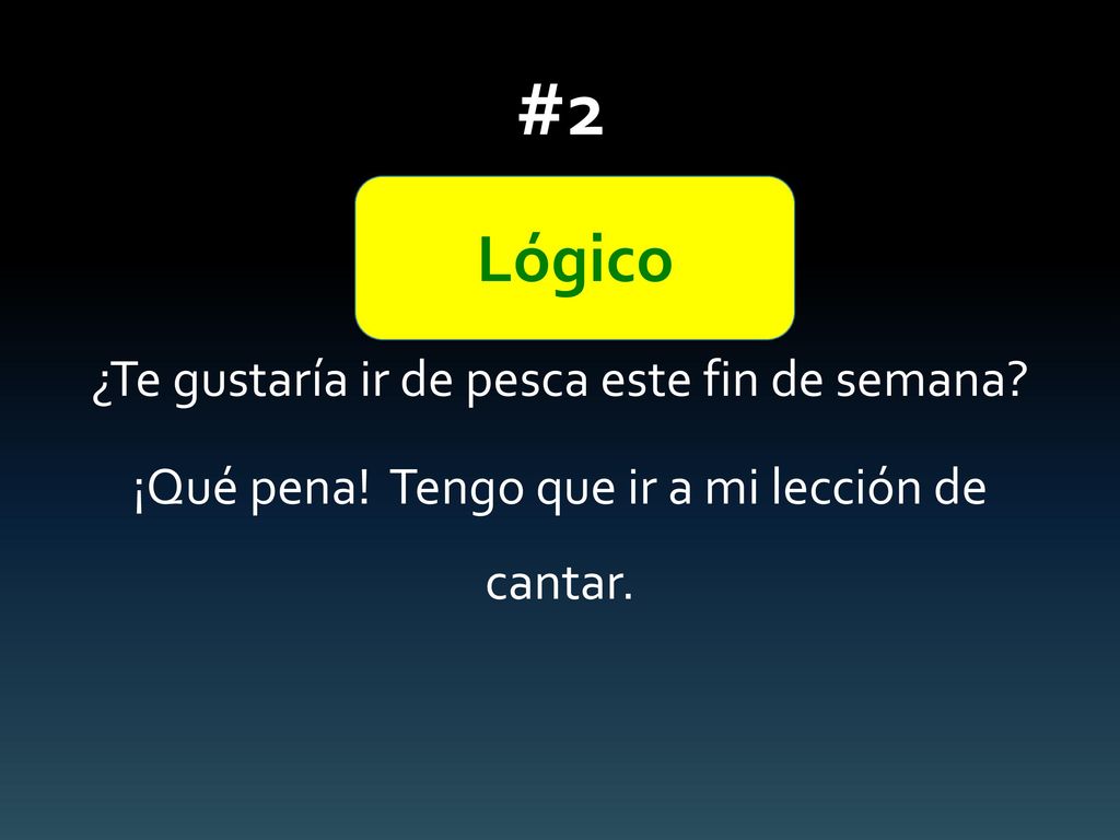 #2 Lógico. ¿Te gustaría ir de pesca este fin de semana.