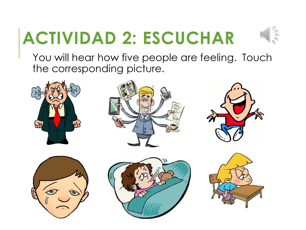 Actividad 2: ESCUCHAR You will hear how five people are feeling.