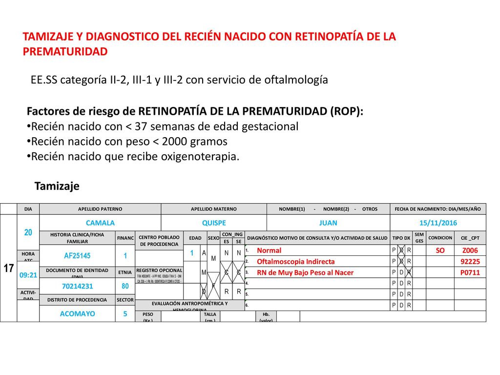 TAMIZAJE Y DIAGNOSTICO DEL RECIÉN NACIDO CON RETINOPATÍA DE LA PREMATURIDAD