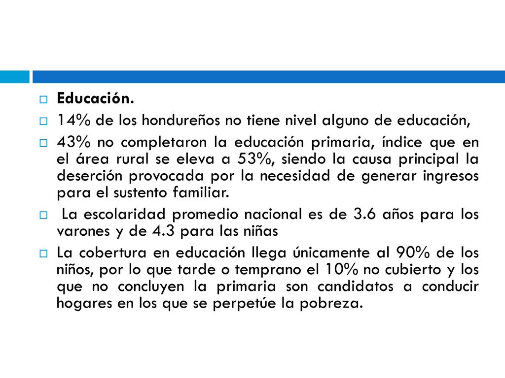 Educación. 14% de los hondureños no tiene nivel alguno de educación,