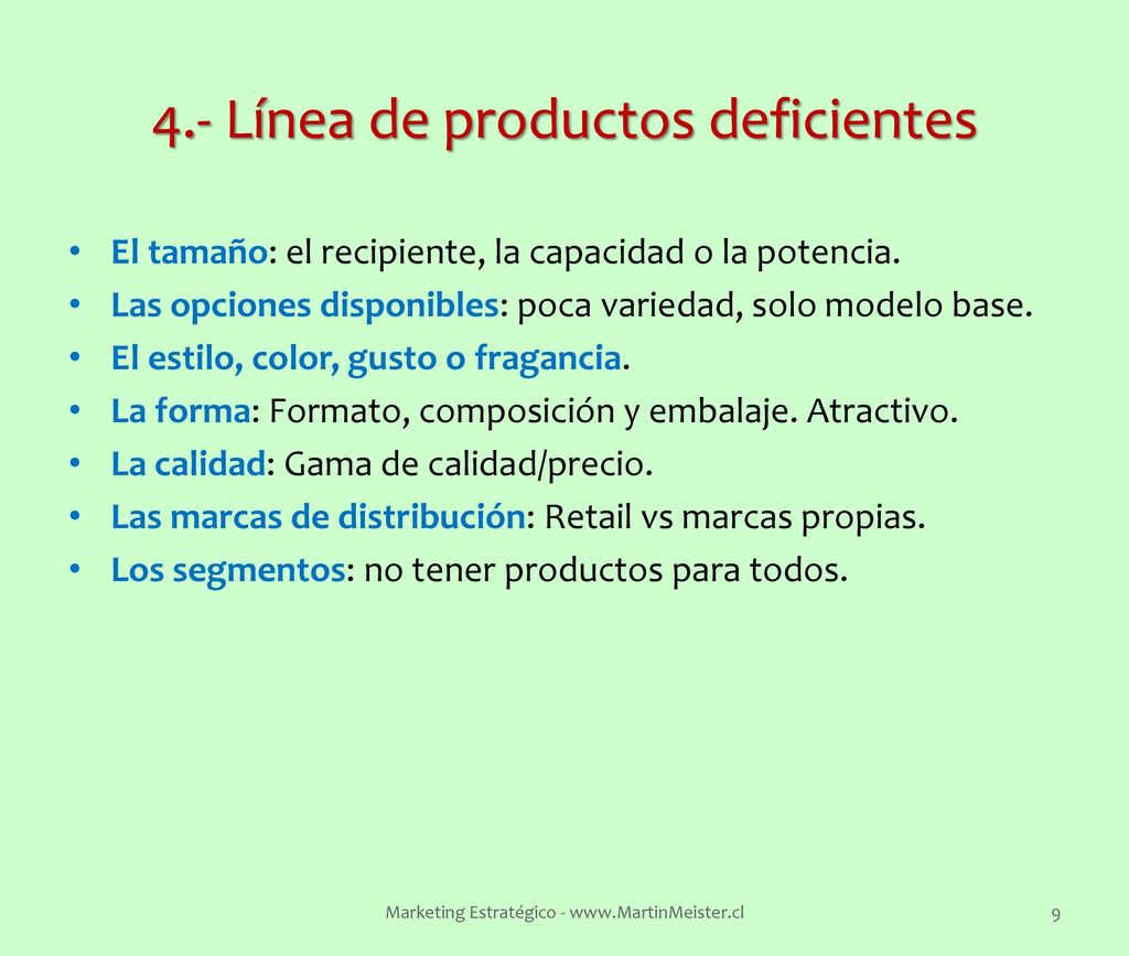 4.- Línea de productos deficientes