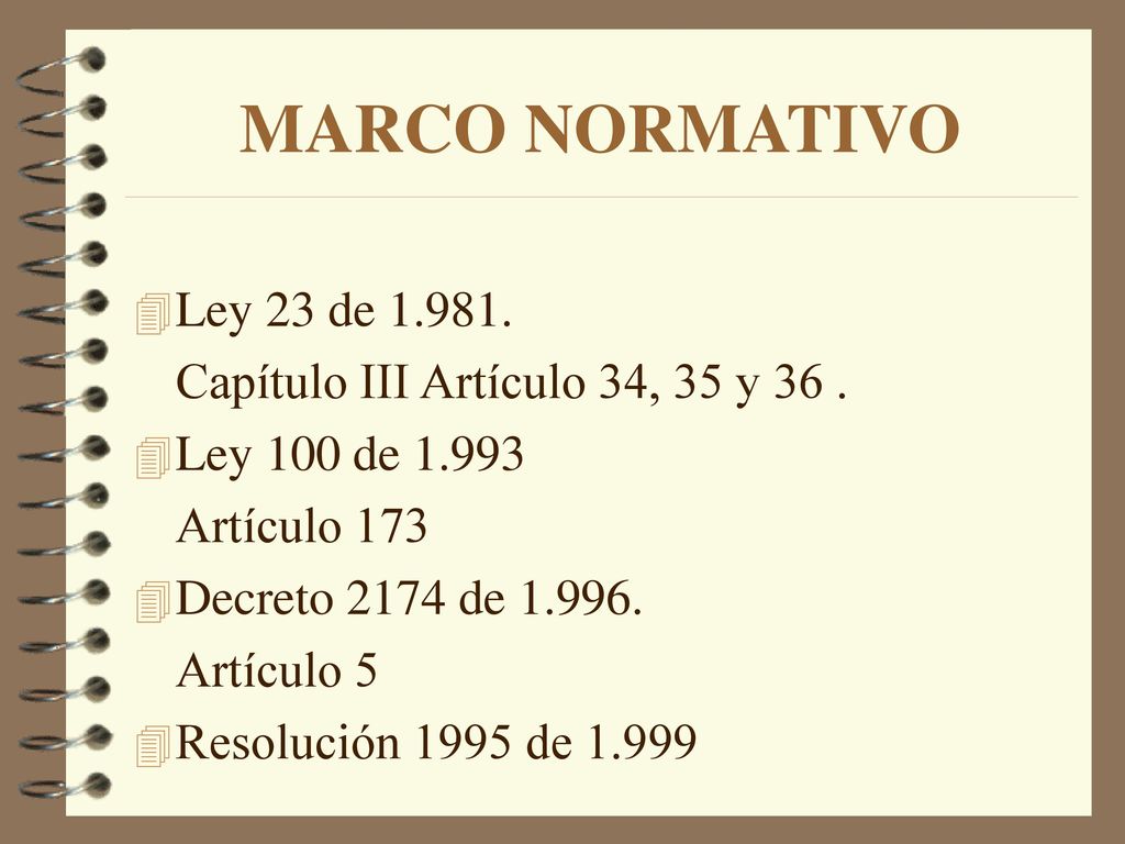 MARCO NORMATIVO Ley 23 de Capítulo III Artículo 34, 35 y 36 .