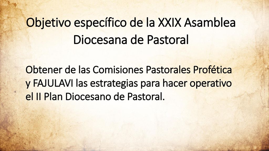 Objetivo específico de la XXIX Asamblea Diocesana de Pastoral