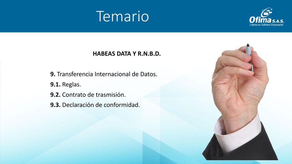 Temario HABEAS DATA Y R.N.B.D. 9. Transferencia Internacional de Datos.