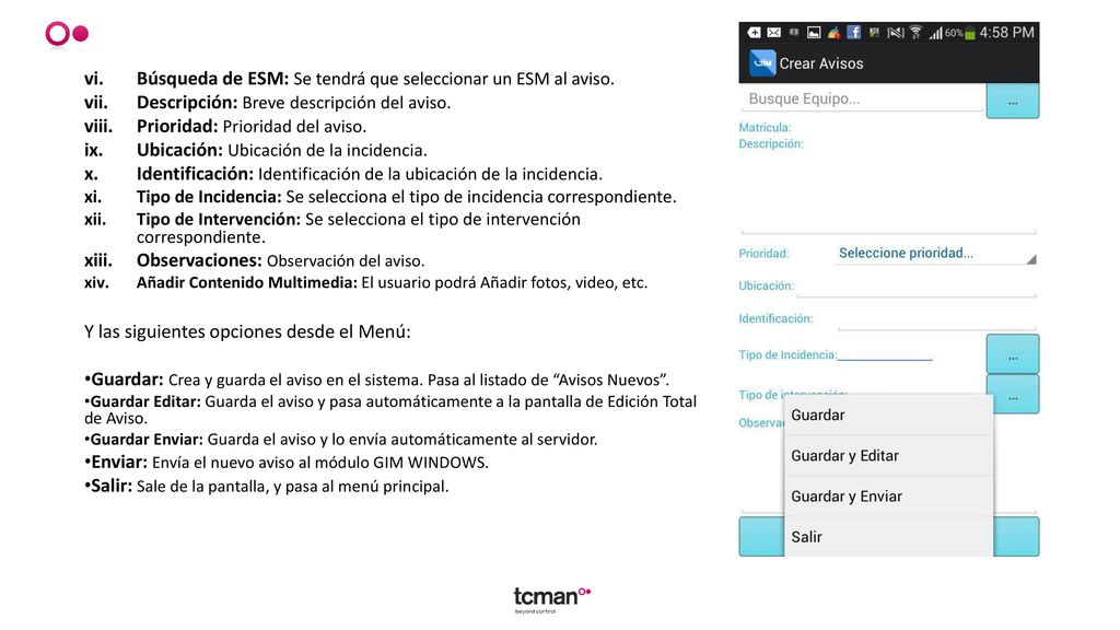 Búsqueda de ESM: Se tendrá que seleccionar un ESM al aviso.