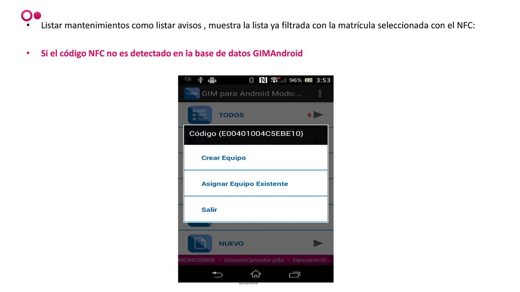 Listar mantenimientos como listar avisos , muestra la lista ya filtrada con la matrícula seleccionada con el NFC: