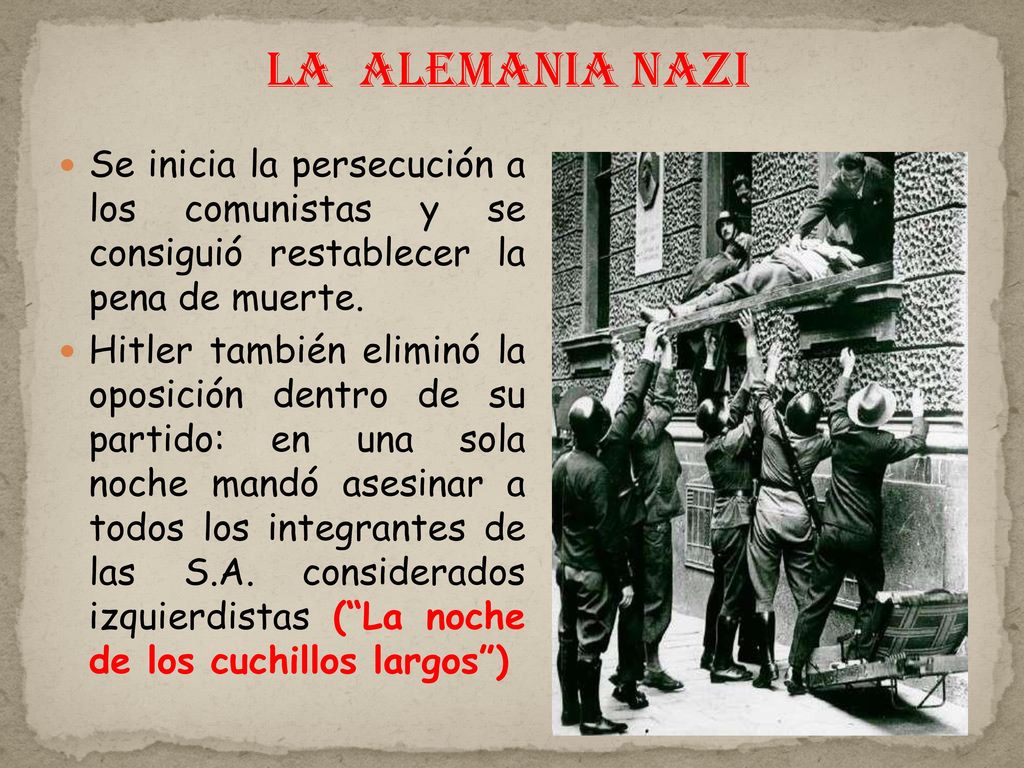 La Alemania Nazi Se inicia la persecución a los comunistas y se consiguió restablecer la pena de muerte.