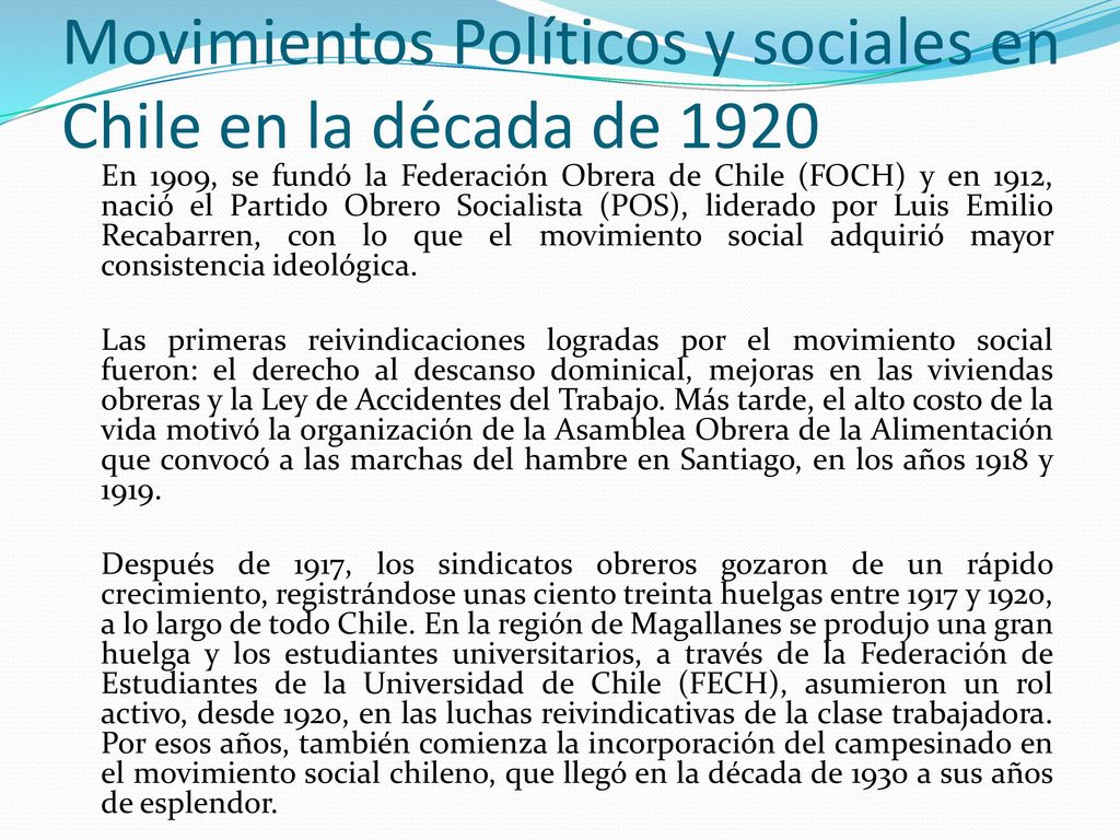 Movimientos Políticos y sociales en Chile en la década de 1920