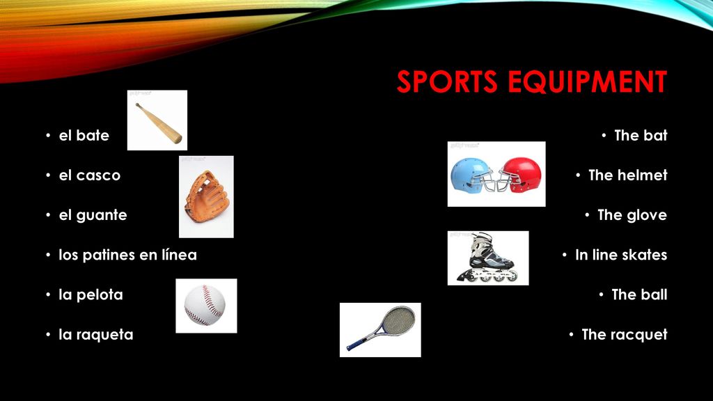 Sports equipment el bate el casco el guante los patines en línea