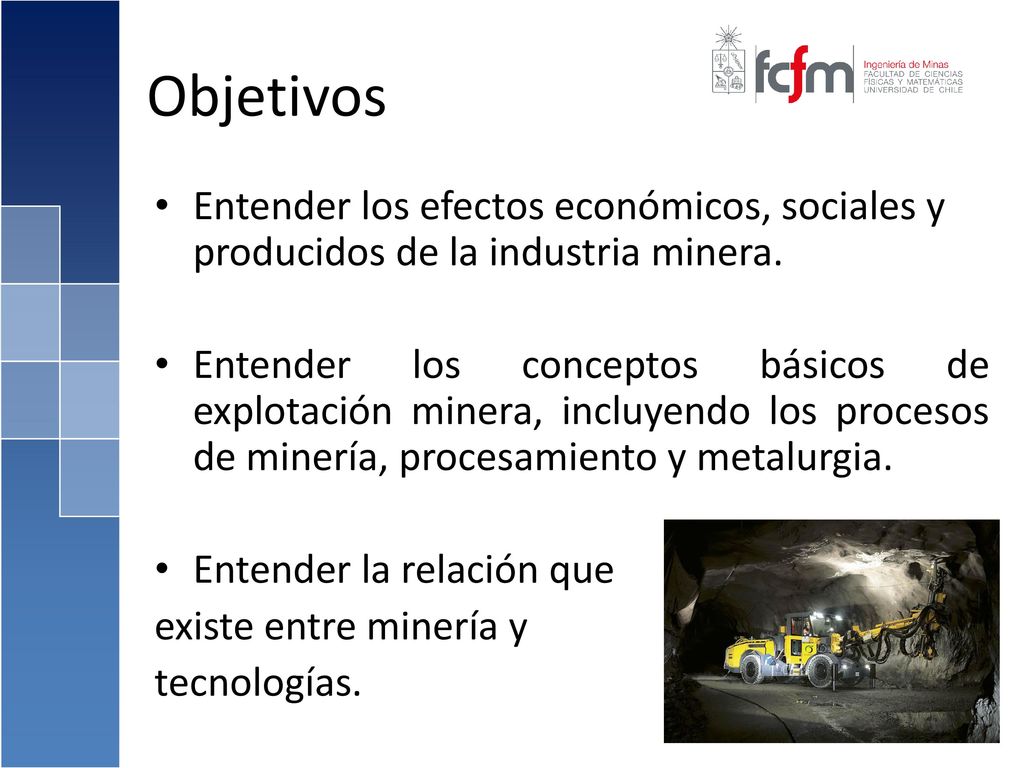 Objetivos Entender los efectos económicos, sociales y producidos de la industria minera.
