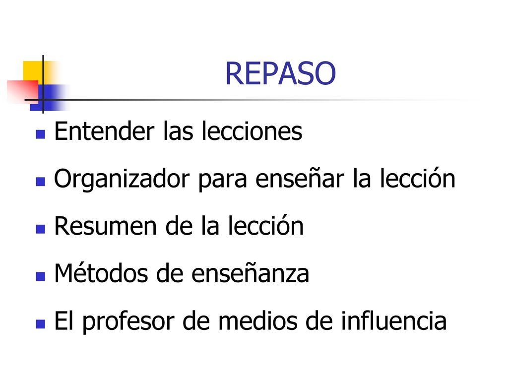 REPASO Entender las lecciones Organizador para enseñar la lección
