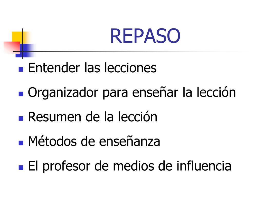REPASO Entender las lecciones Organizador para enseñar la lección