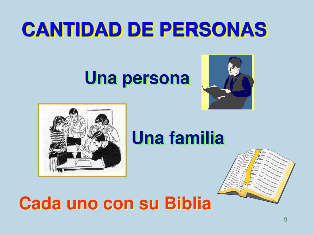 CANTIDAD DE PERSONAS Una persona Una familia Cada uno con su Biblia