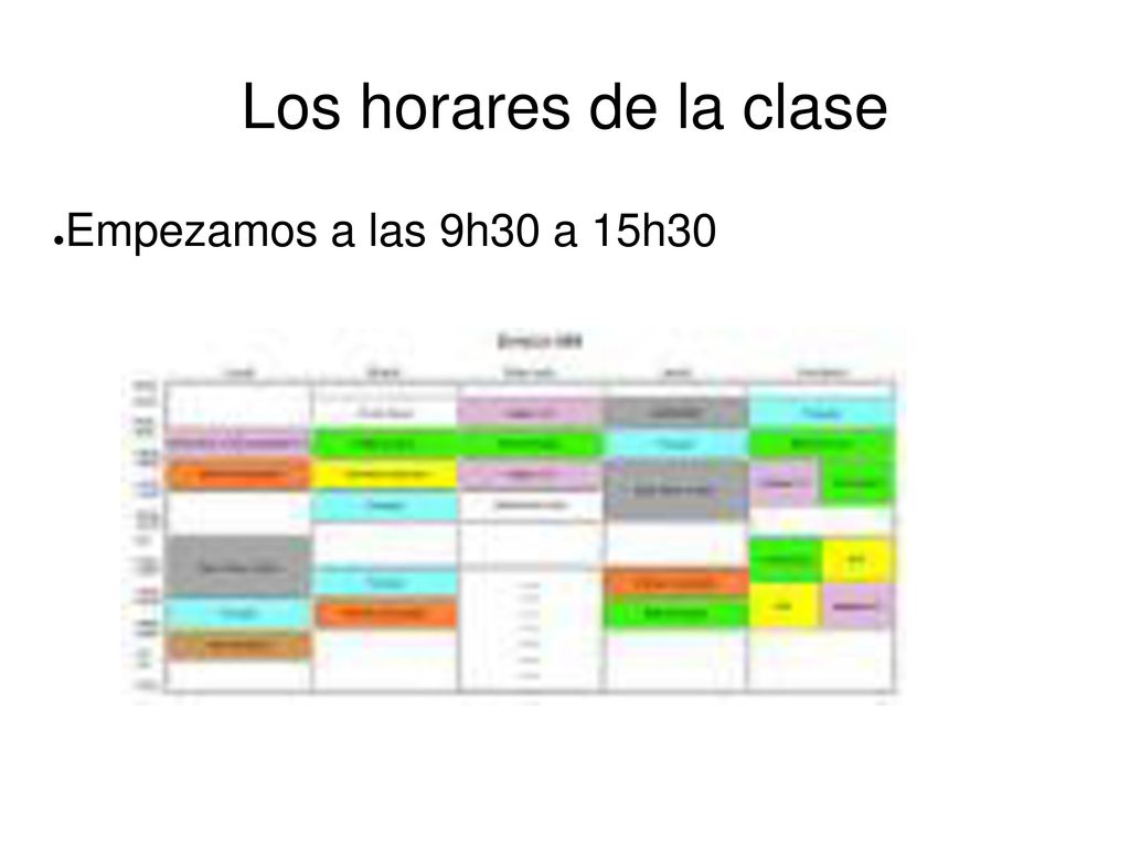 Los horares de la clase Empezamos a las 9h30 a 15h30