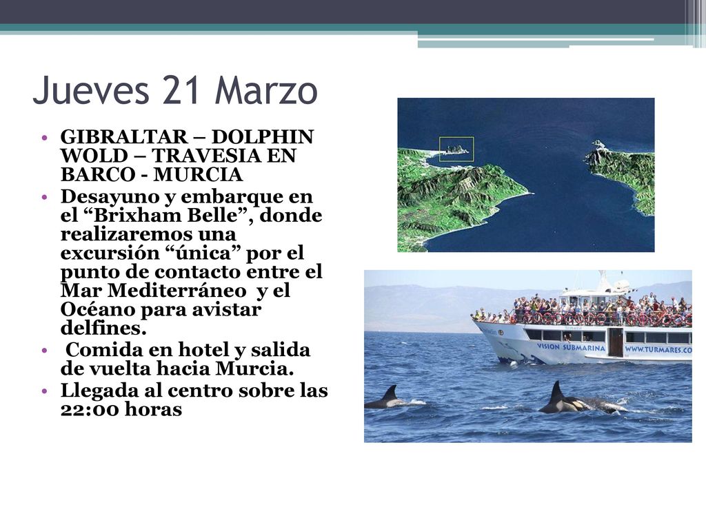Jueves 21 Marzo GIBRALTAR – DOLPHIN WOLD – TRAVESIA EN BARCO - MURCIA