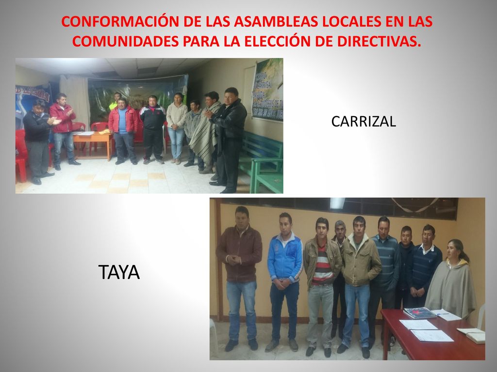CONFORMACIÓN DE LAS ASAMBLEAS LOCALES EN LAS COMUNIDADES PARA LA ELECCIÓN DE DIRECTIVAS.