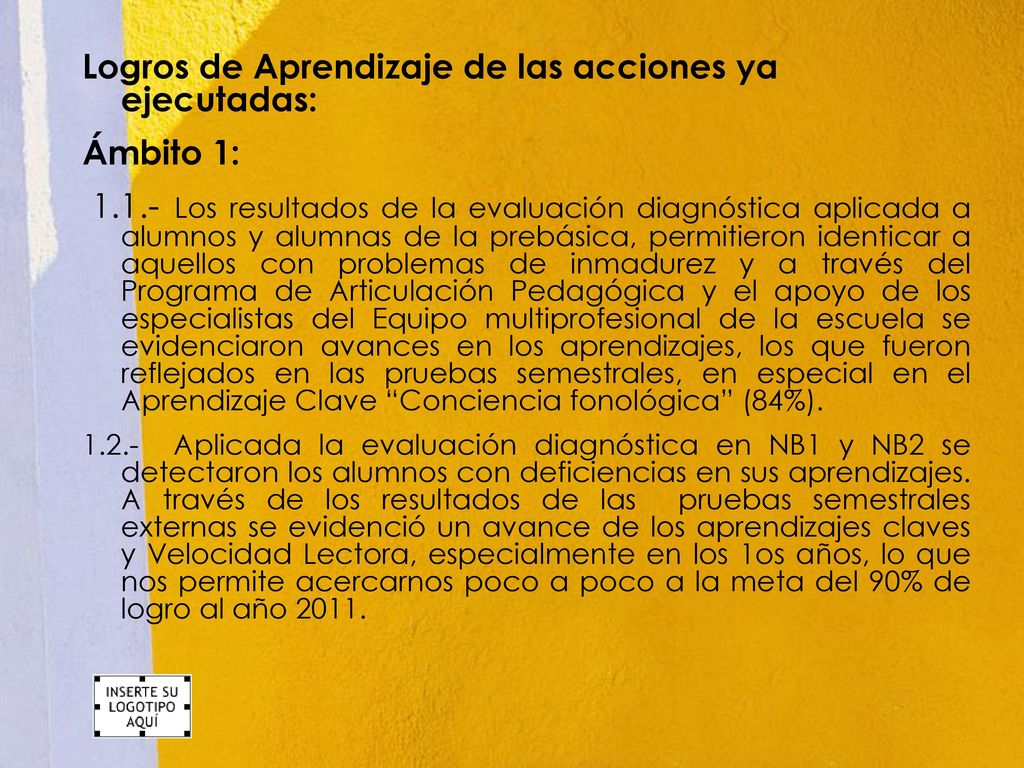 Logros de Aprendizaje de las acciones ya ejecutadas: Ámbito 1: