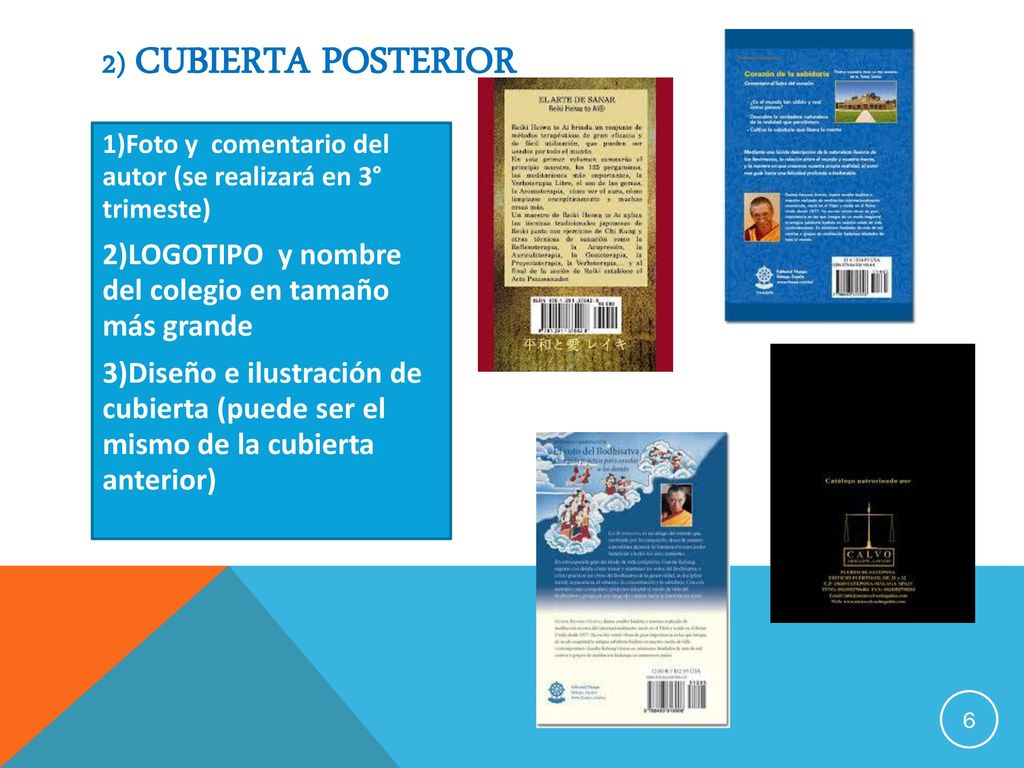 2) Cubierta posterior Foto y comentario del autor (se realizará en 3° trimeste) LOGOTIPO y nombre del colegio en tamaño más grande.
