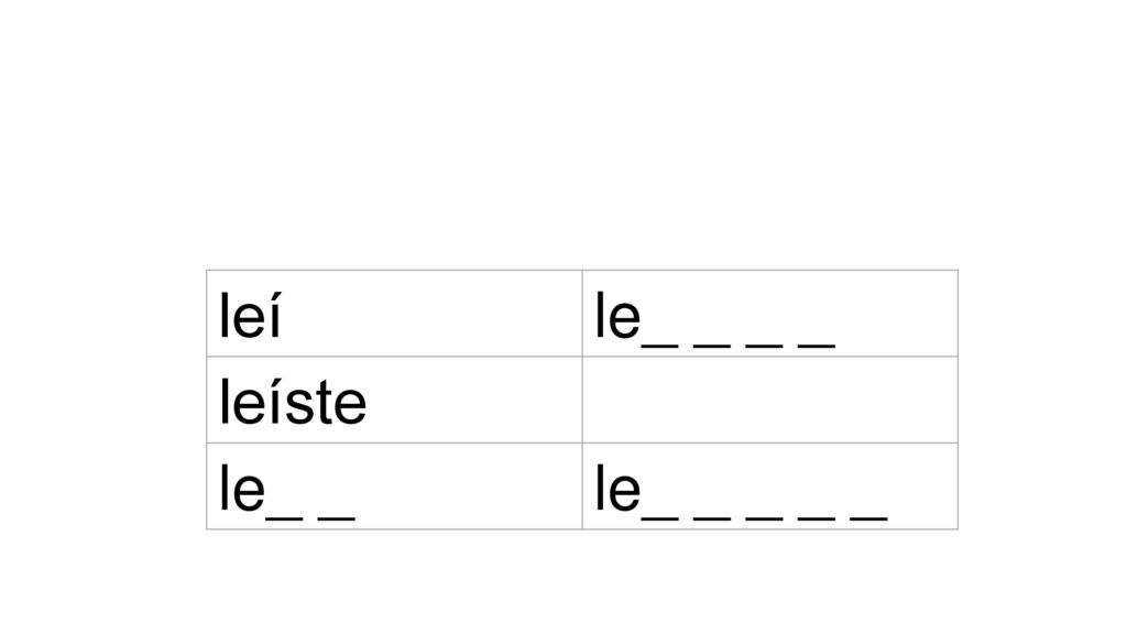 leí le_ _ _ _ leíste le_ _ le_ _ _ _ _