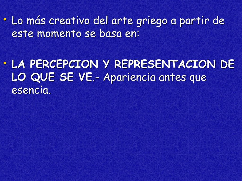 Lo más creativo del arte griego a partir de este momento se basa en: