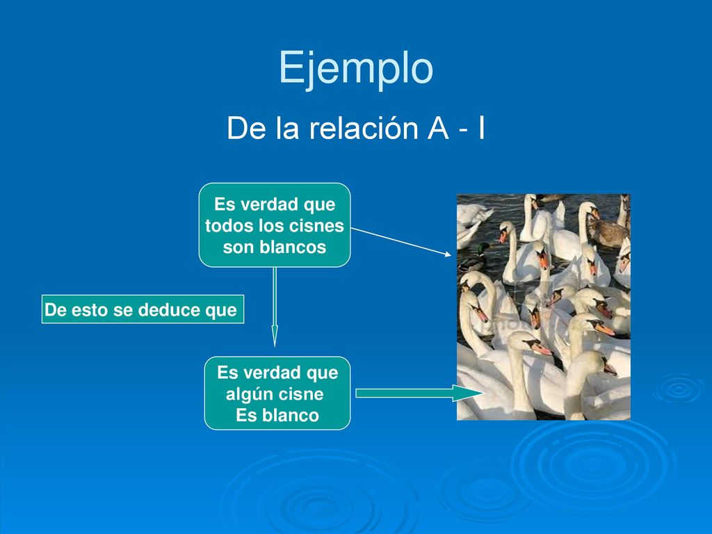 Ejemplo De la relación A - I Es verdad que todos los cisnes