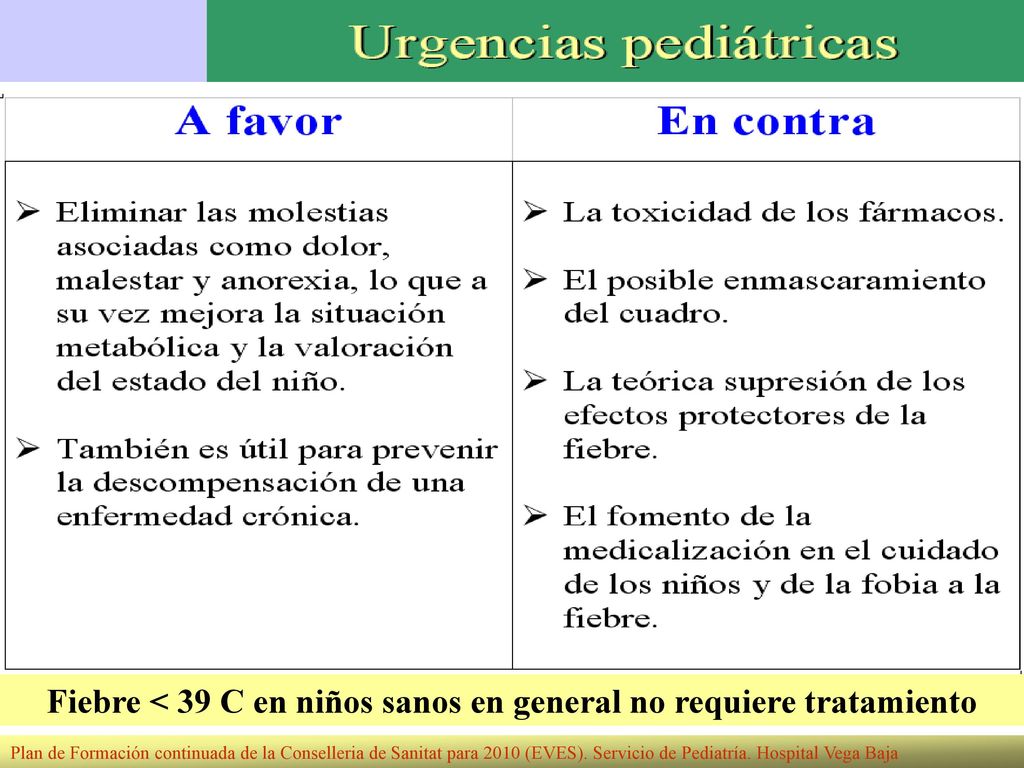 Fiebre < 39 C en niños sanos en general no requiere tratamiento