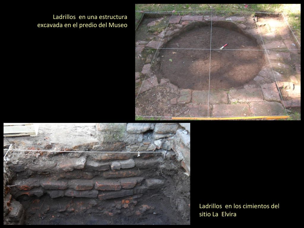 Ladrillos en una estructura excavada en el predio del Museo