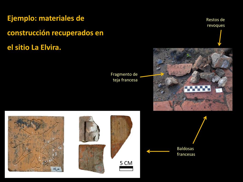Ejemplo: materiales de construcción recuperados en el sitio La Elvira.