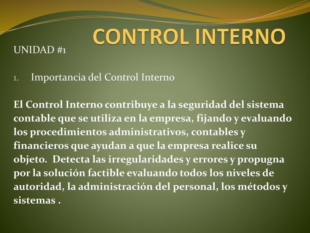 CONTROL INTERNO UNIDAD #1 Importancia del Control Interno