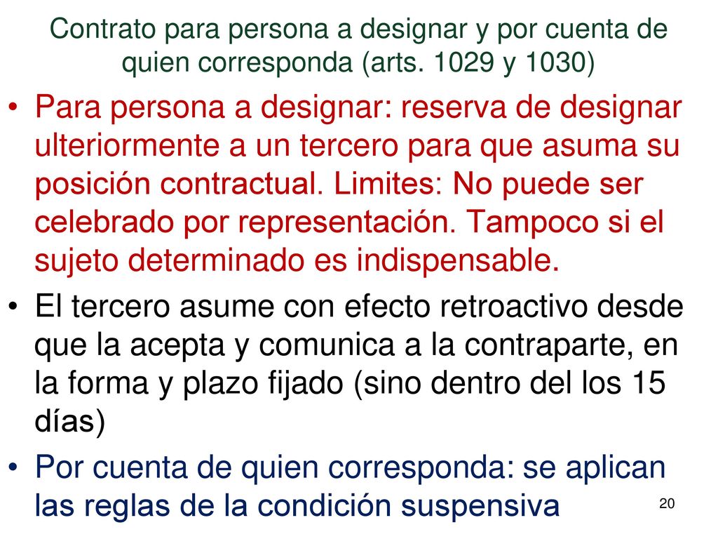 Contrato para persona a designar y por cuenta de quien corresponda (arts y 1030)