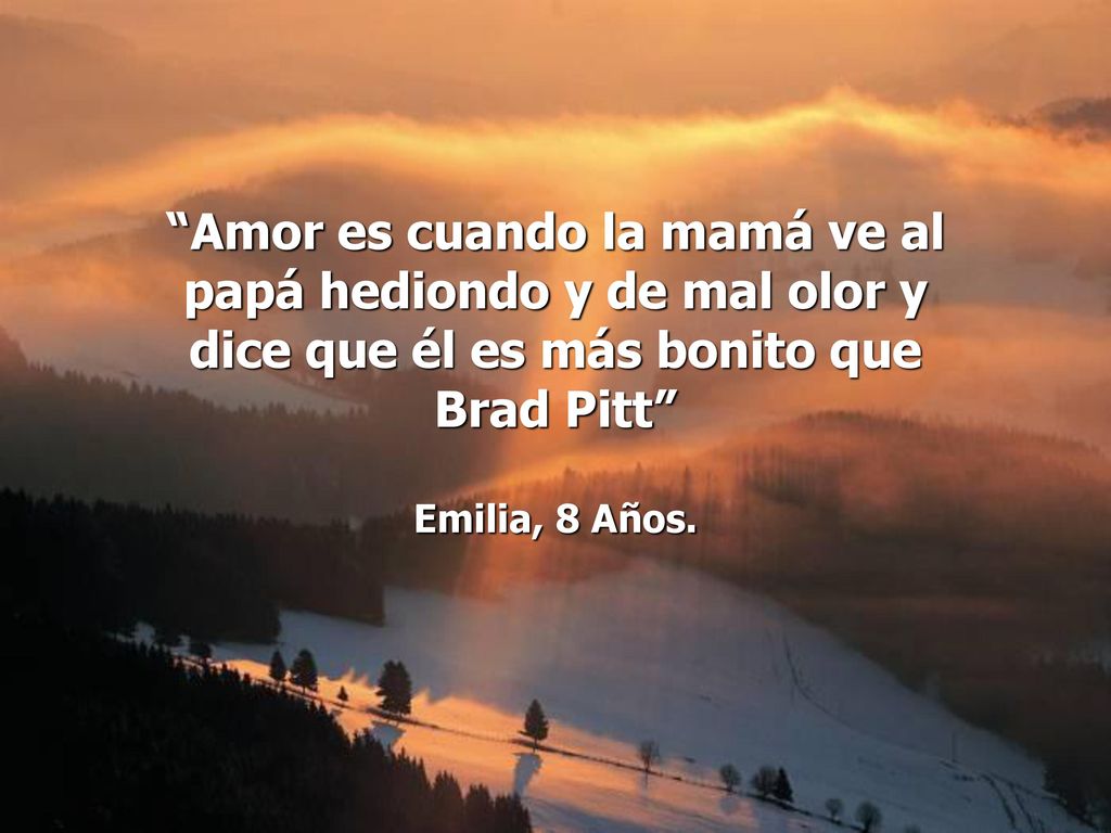 Amor es cuando la mamá ve al papá hediondo y de mal olor y dice que él es más bonito que Brad Pitt