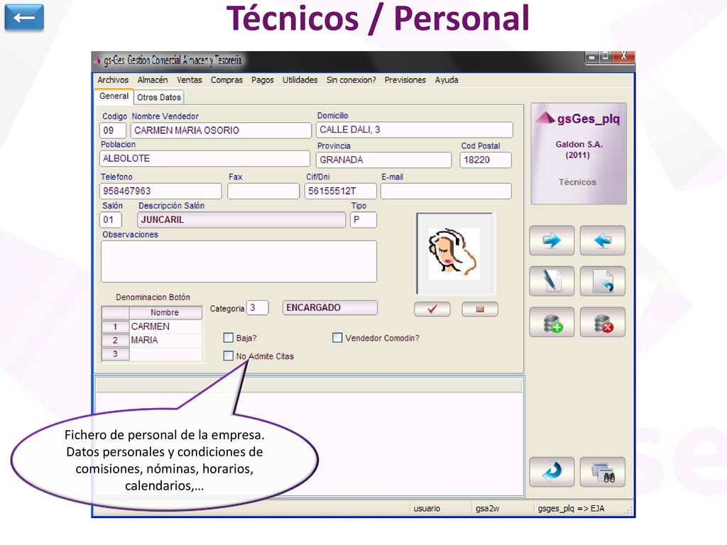 ← Técnicos / Personal. Fichero de personal de la empresa.