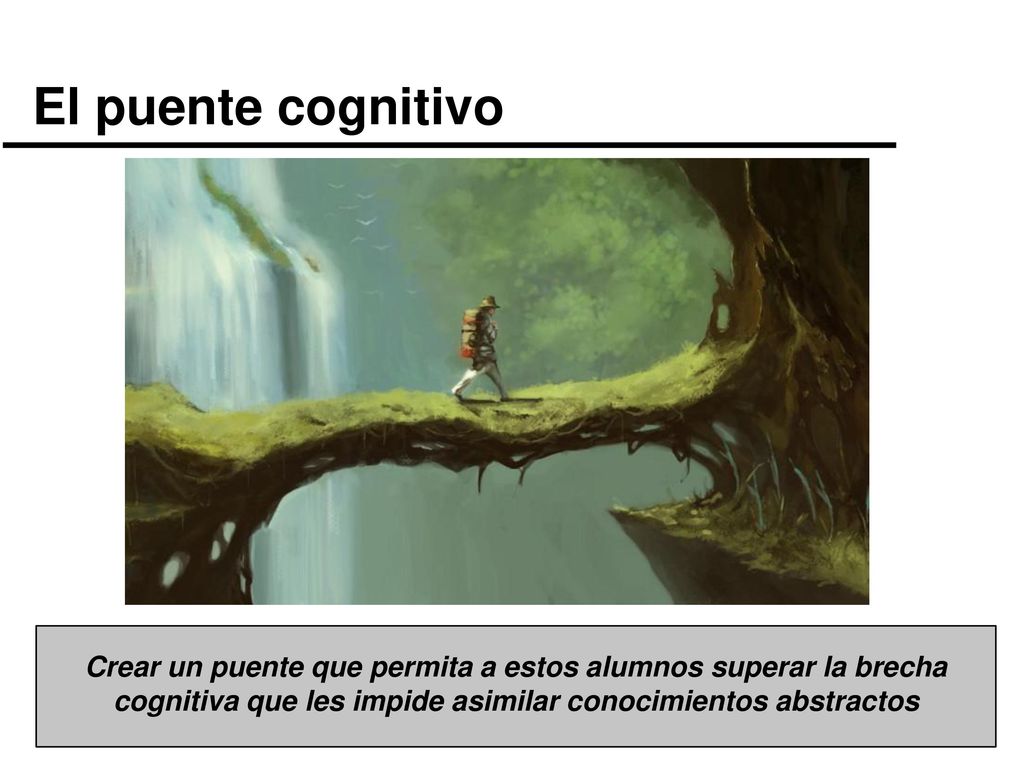 El puente cognitivo Crear un puente que permita a estos alumnos superar la brecha cognitiva que les impide asimilar conocimientos abstractos.