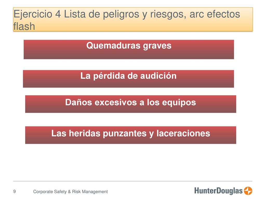 Ejercicio 4 Lista de peligros y riesgos, arc efectos flash