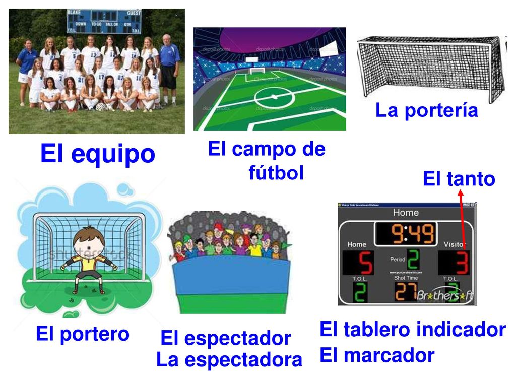 El equipo La portería El campo de fútbol El tanto El tablero indicador