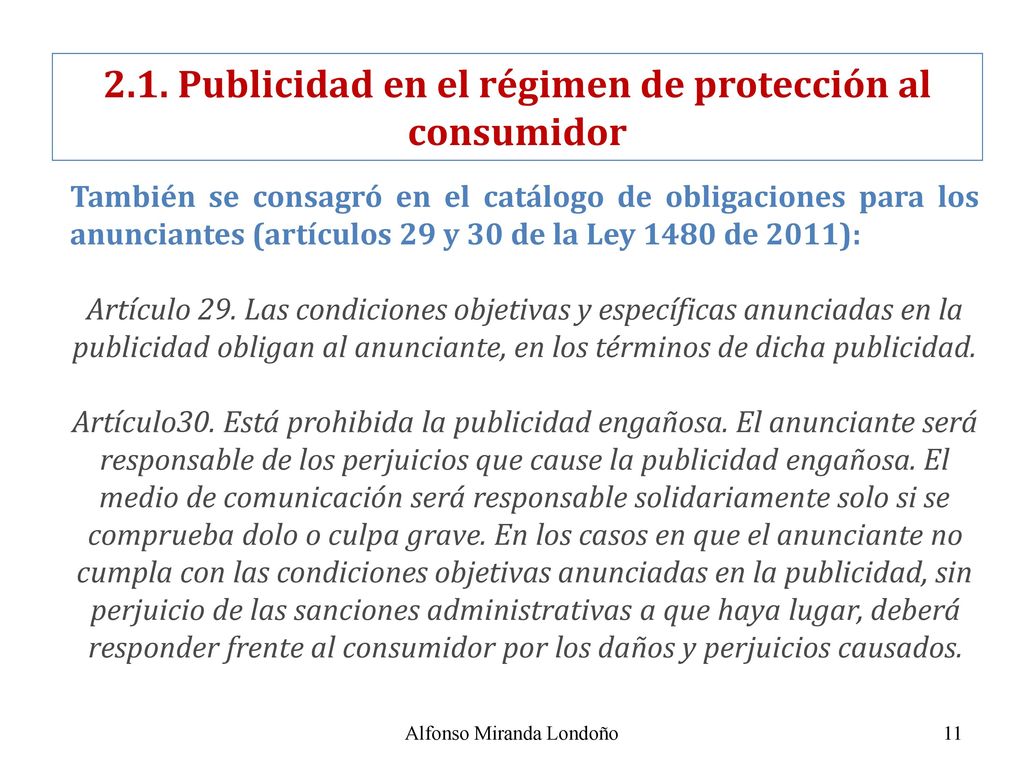 2.1. Publicidad en el régimen de protección al consumidor