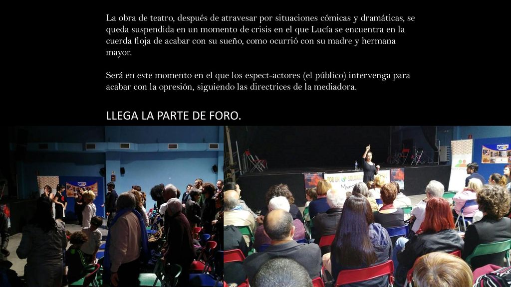 La obra de teatro, después de atravesar por situaciones cómicas y dramáticas, se queda suspendida en un momento de crisis en el que Lucía se encuentra en la cuerda floja de acabar con su sueño, como ocurrió con su madre y hermana mayor.
