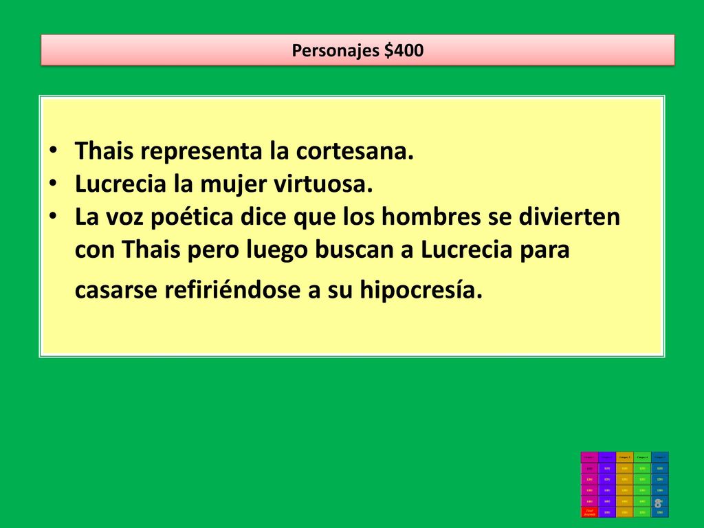Thais representa la cortesana. Lucrecia la mujer virtuosa.
