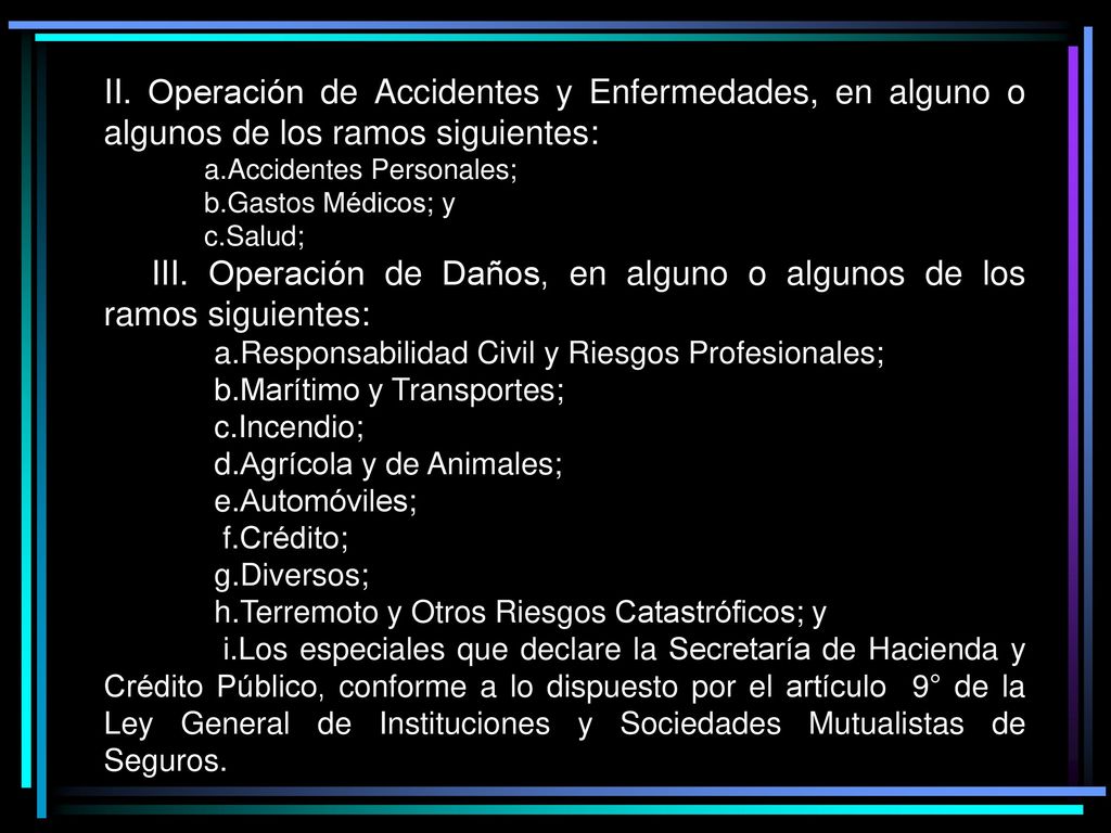 III. Operación de Daños, en alguno o algunos de los ramos siguientes: