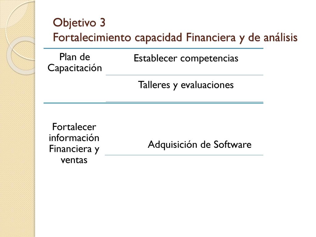 Objetivo 3 Fortalecimiento capacidad Financiera y de análisis