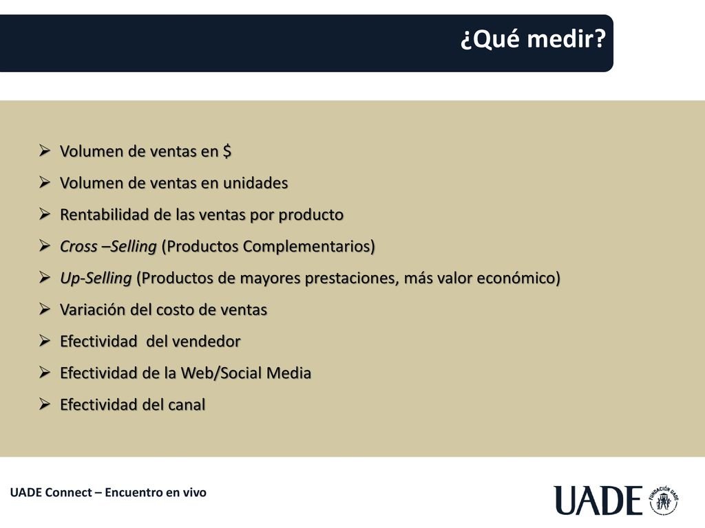 ¿Qué medir Volumen de ventas en $ Volumen de ventas en unidades