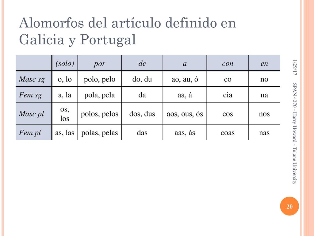 Alomorfos del artículo definido en Galicia y Portugal