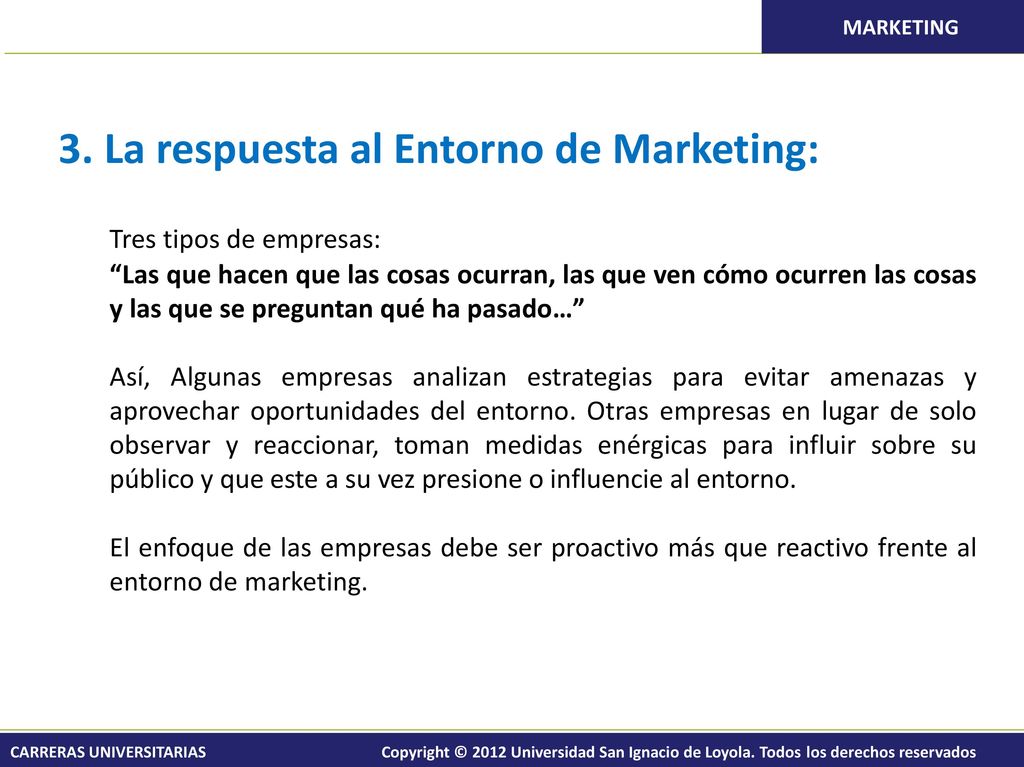 3. La respuesta al Entorno de Marketing: